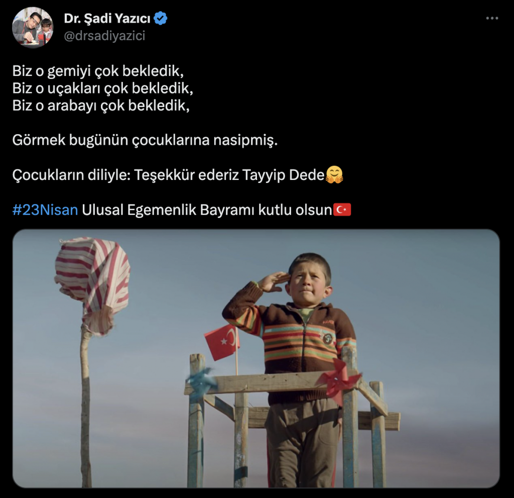 Tuzla Belediye Başkanı Dr. Şadi Yazıcı; “Çocukların Diliyle: Teşekkür Ederiz Tayyip Dede”